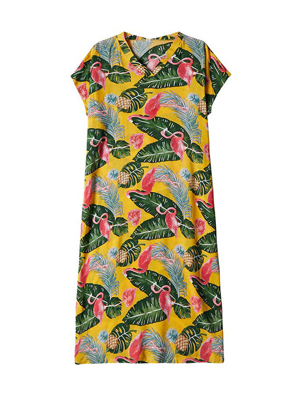 Palm Leaves & Flamingo Plus Size Kaftan Dress - Image 10