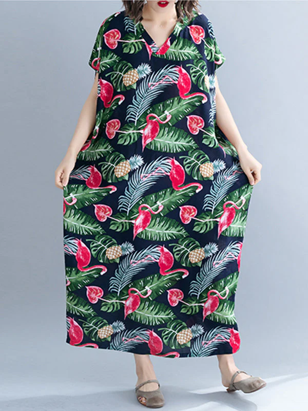Palm Leaves & Flamingo Plus Size Kaftan Dress - Image 2