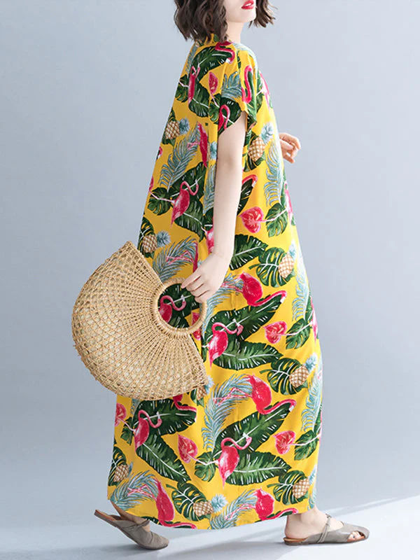 Palm Leaves & Flamingo Plus Size Kaftan Dress - Image 3