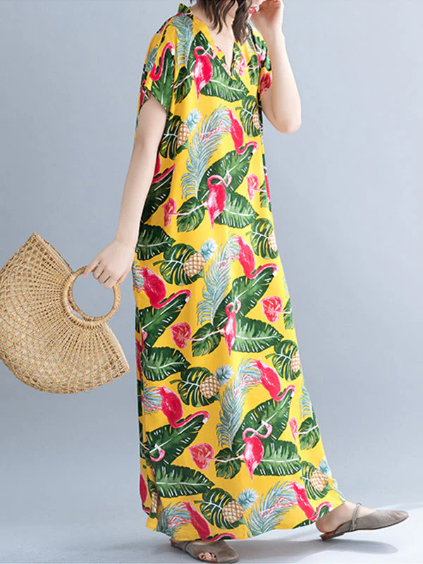 Palm Leaves & Flamingo Plus Size Kaftan Dress - Image 4