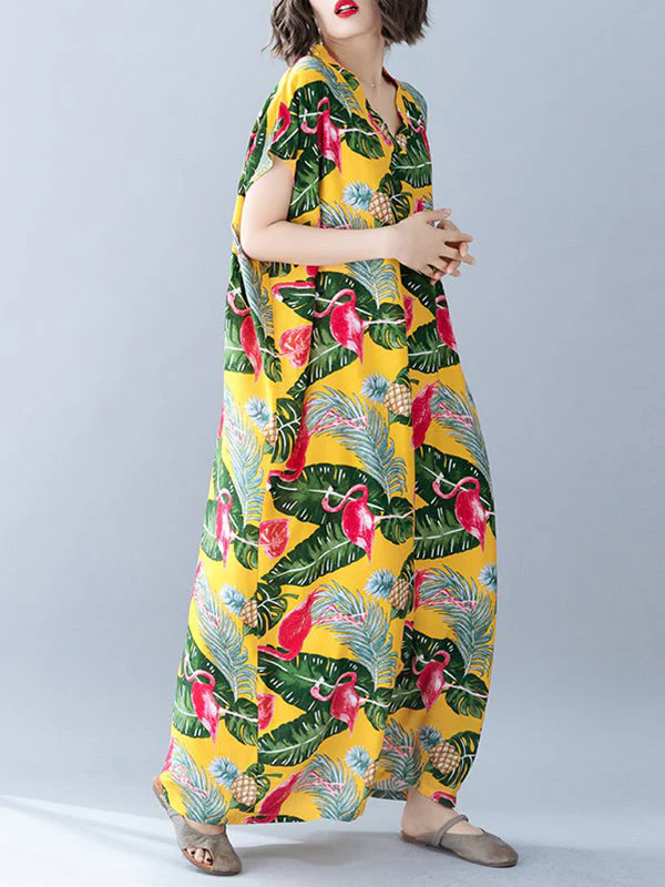 Palm Leaves & Flamingo Plus Size Kaftan Dress - Image 5