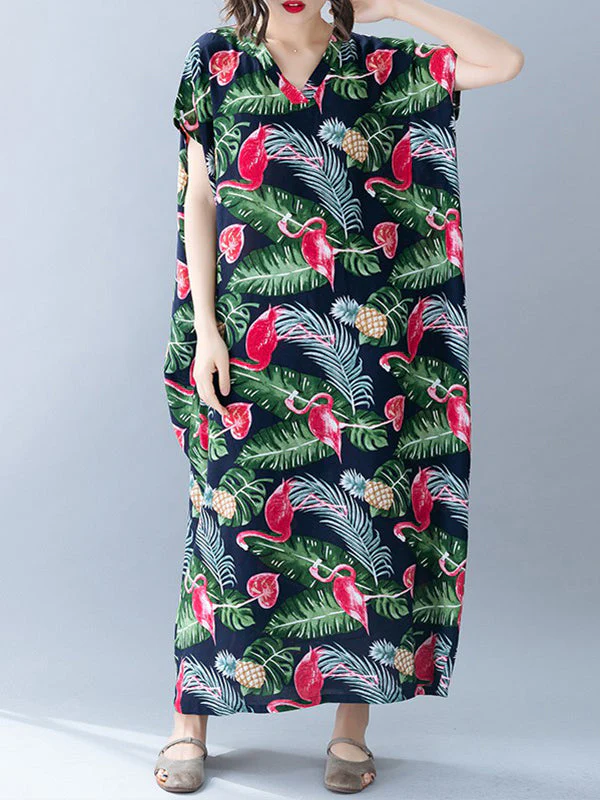 Palm Leaves & Flamingo Plus Size Kaftan Dress - Image 6