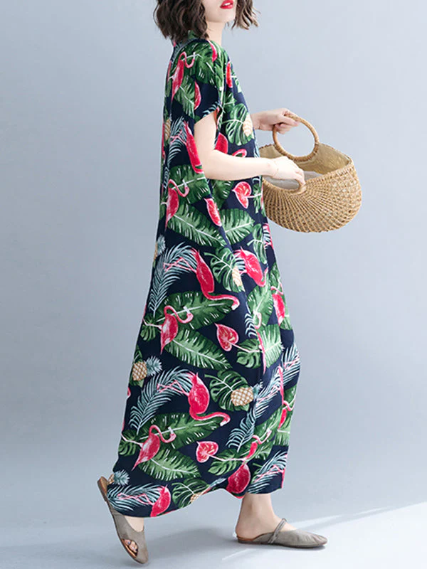 Palm Leaves & Flamingo Plus Size Kaftan Dress - Image 8