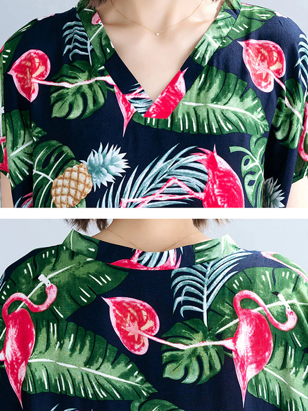 Palm Leaves & Flamingo Plus Size Kaftan Dress - Image 9