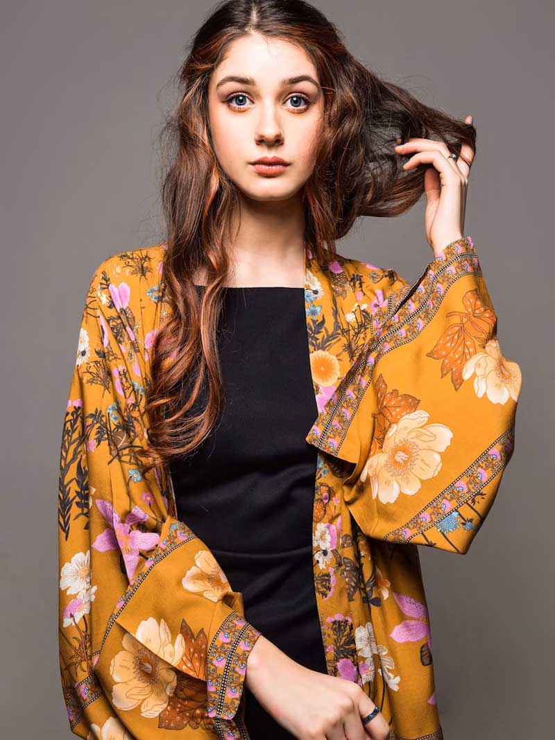 Short Kimono With Floral Print Yellow Color Cotton Viscose Short Length Gown Kimono Duster Robe - Image 4