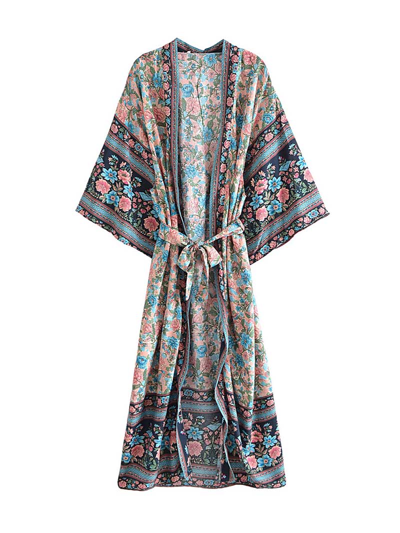 Party Wear Beauty Floral Printed Long Kimono Gown Robe - Image 2