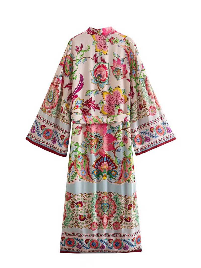 Party Wear Floral Print Long Gown Duster Robe Kimono - Image 2