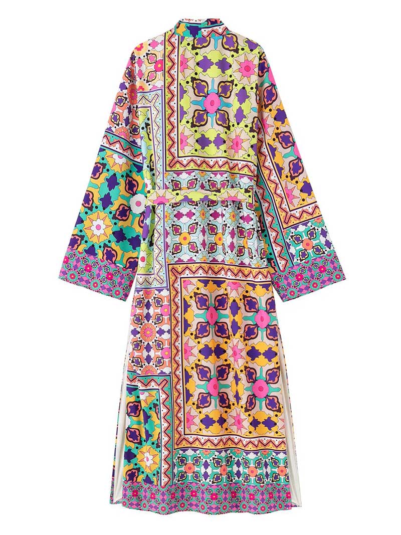 Party Wear Multicolor Printed Long Duster Robe Kimono - Image 2