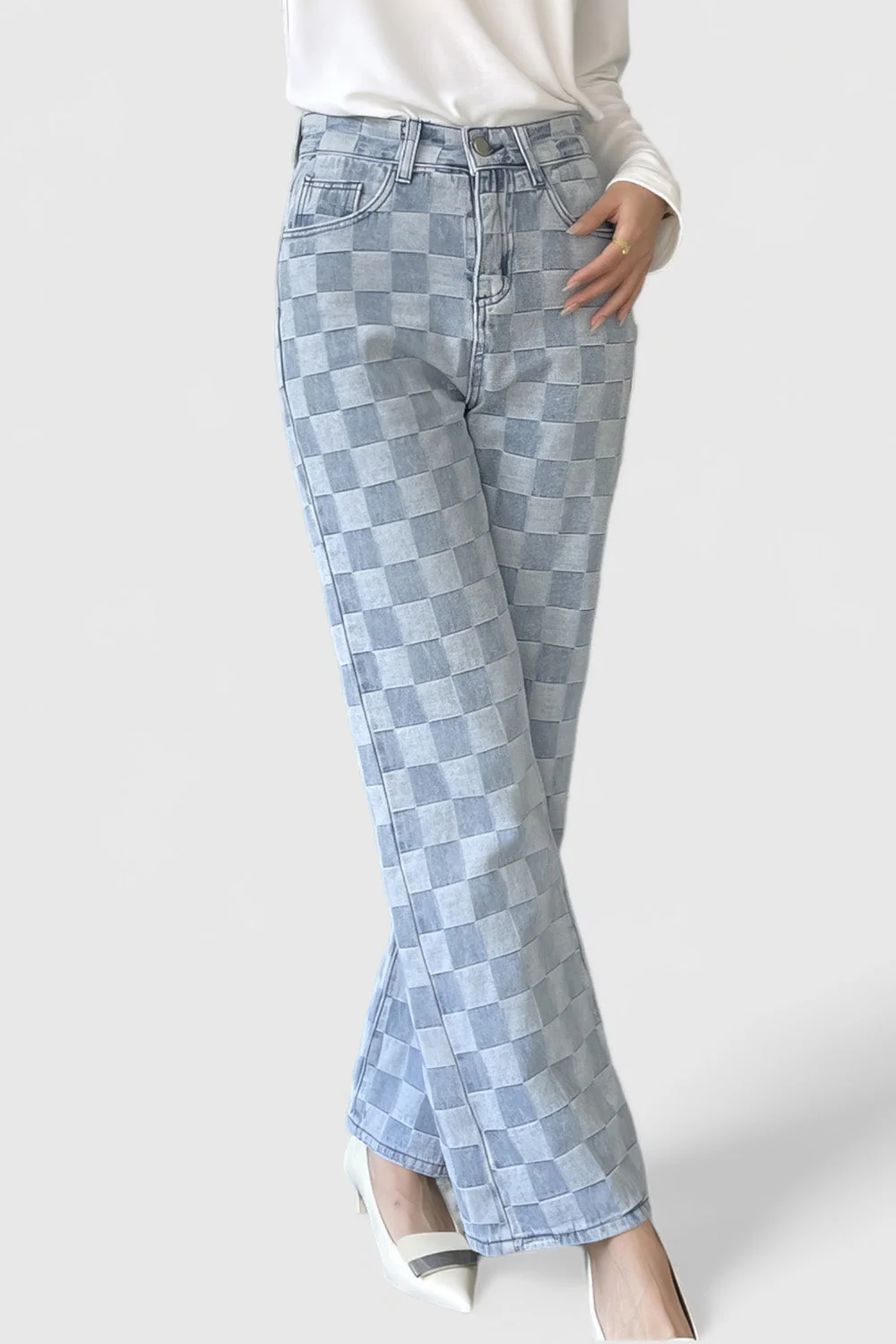 Patterned Ankle-Length Jeans - Blue - Image 2
