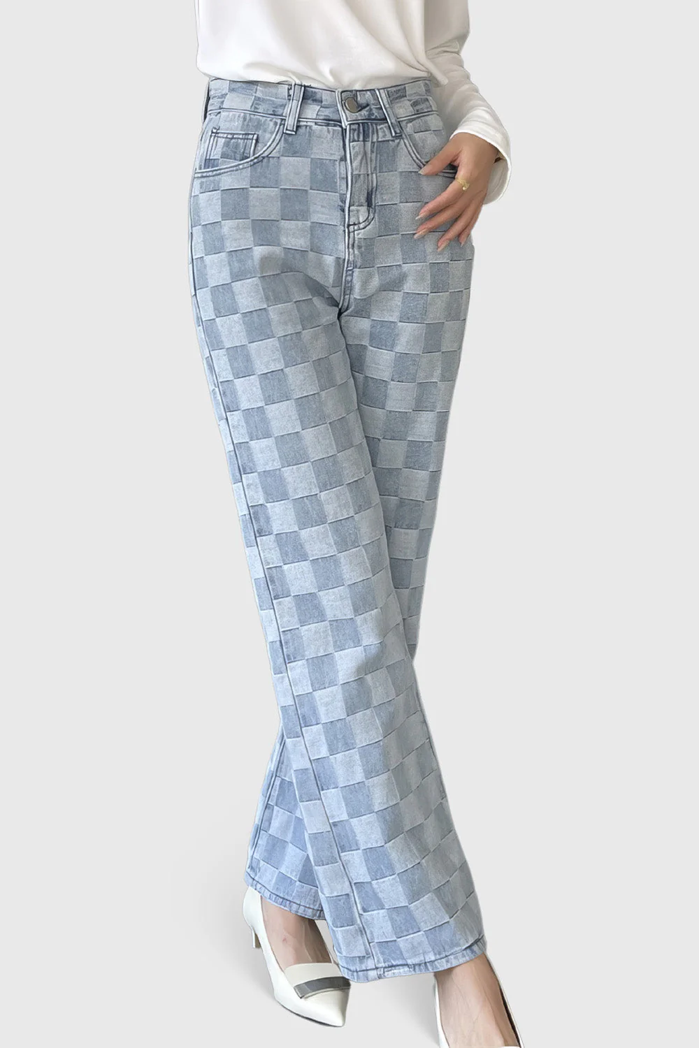 Patterned Ankle-Length Jeans - Blue - Image 3