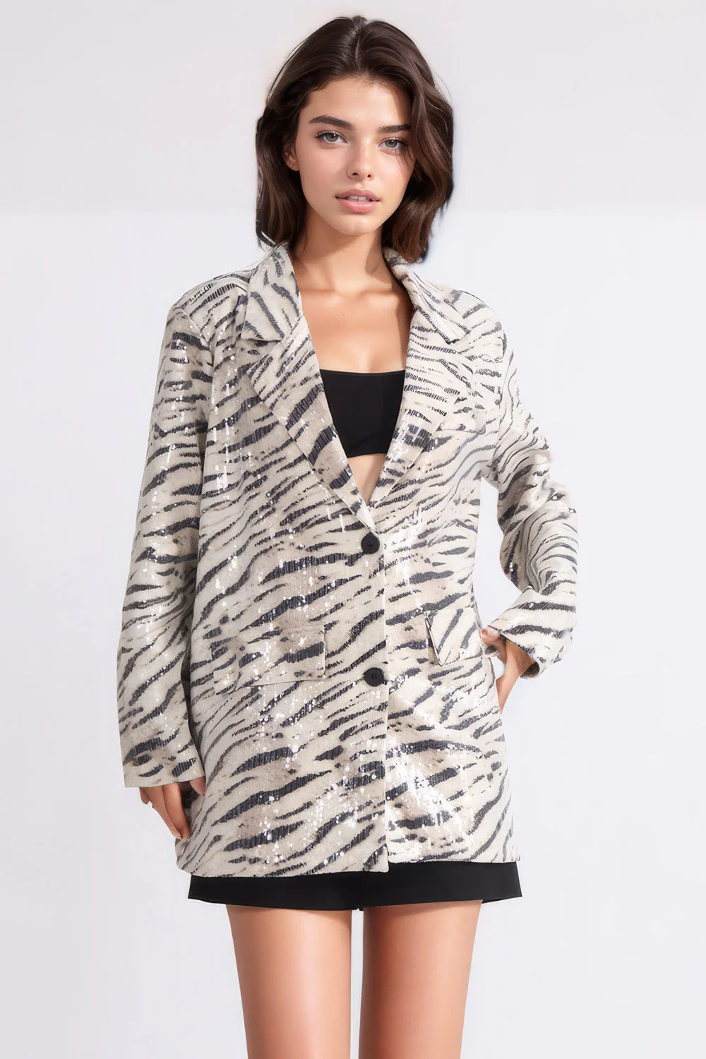 Patterned Blazer with Sequins - White - Image 2