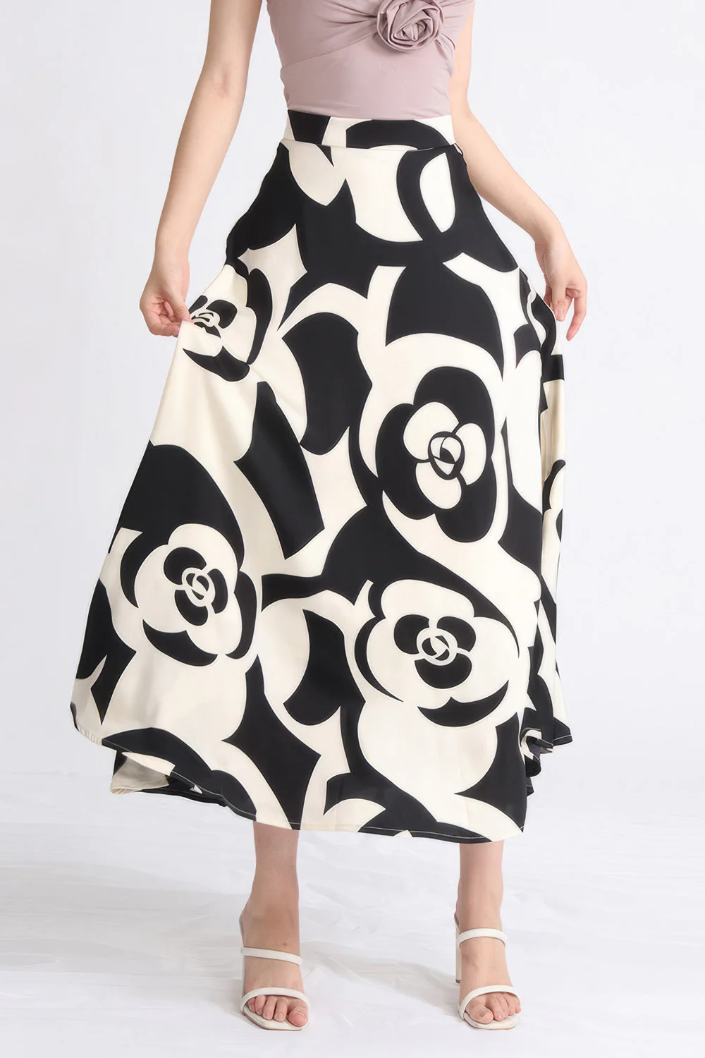 Patterned Midi Skirt - Black & Beige - Image 2