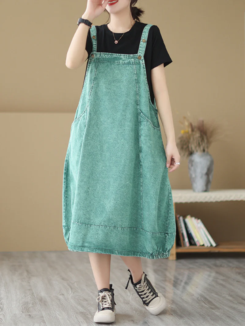 Pause The Moment Denim Round Neck Salopette Dress - Image 3