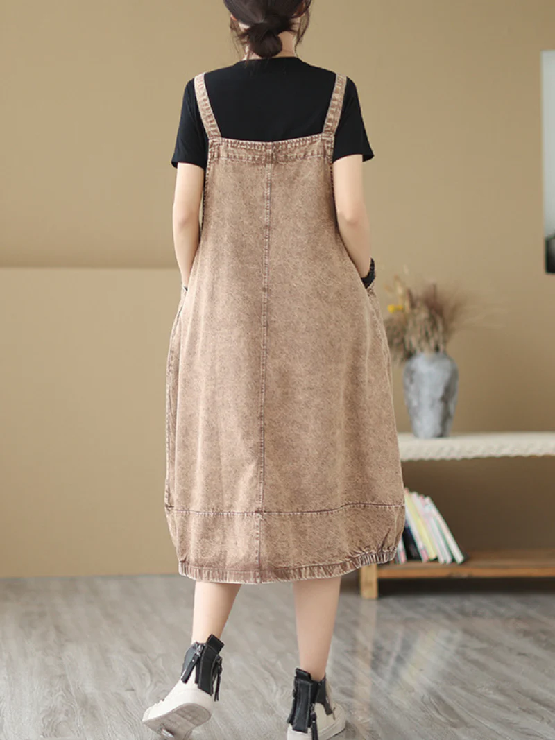 Pause The Moment Denim Round Neck Salopette Dress - Image 5