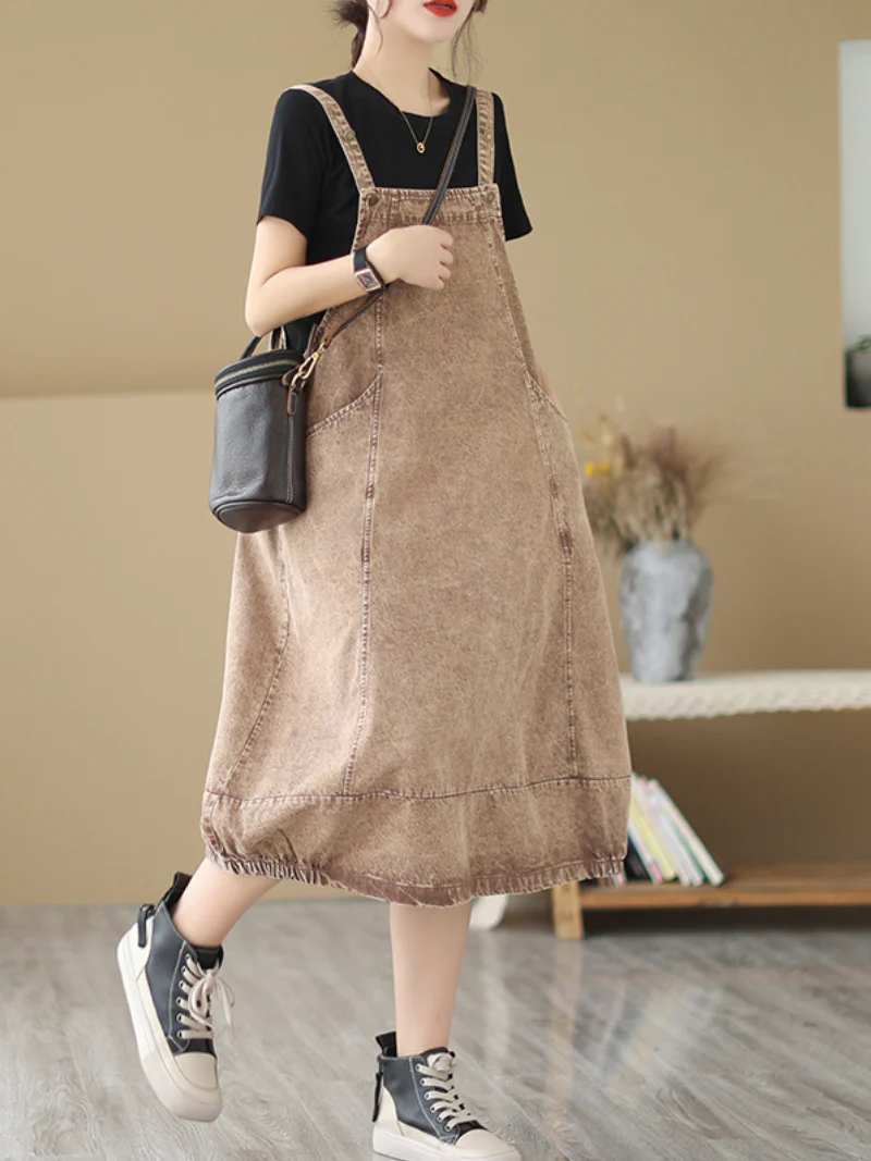 Pause The Moment Denim Round Neck Salopette Dress - Image 6