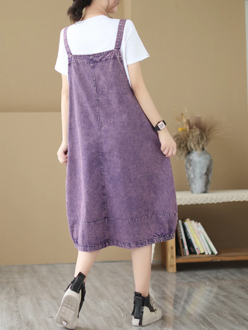 Pause The Moment Denim Round Neck Salopette Dress - Image 7