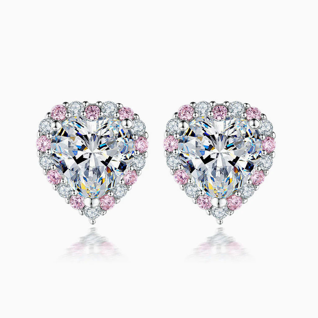 Pavé Cubic Zirconia Heart Shaped Halo Sterling Silver Jewelry Set - Image 2
