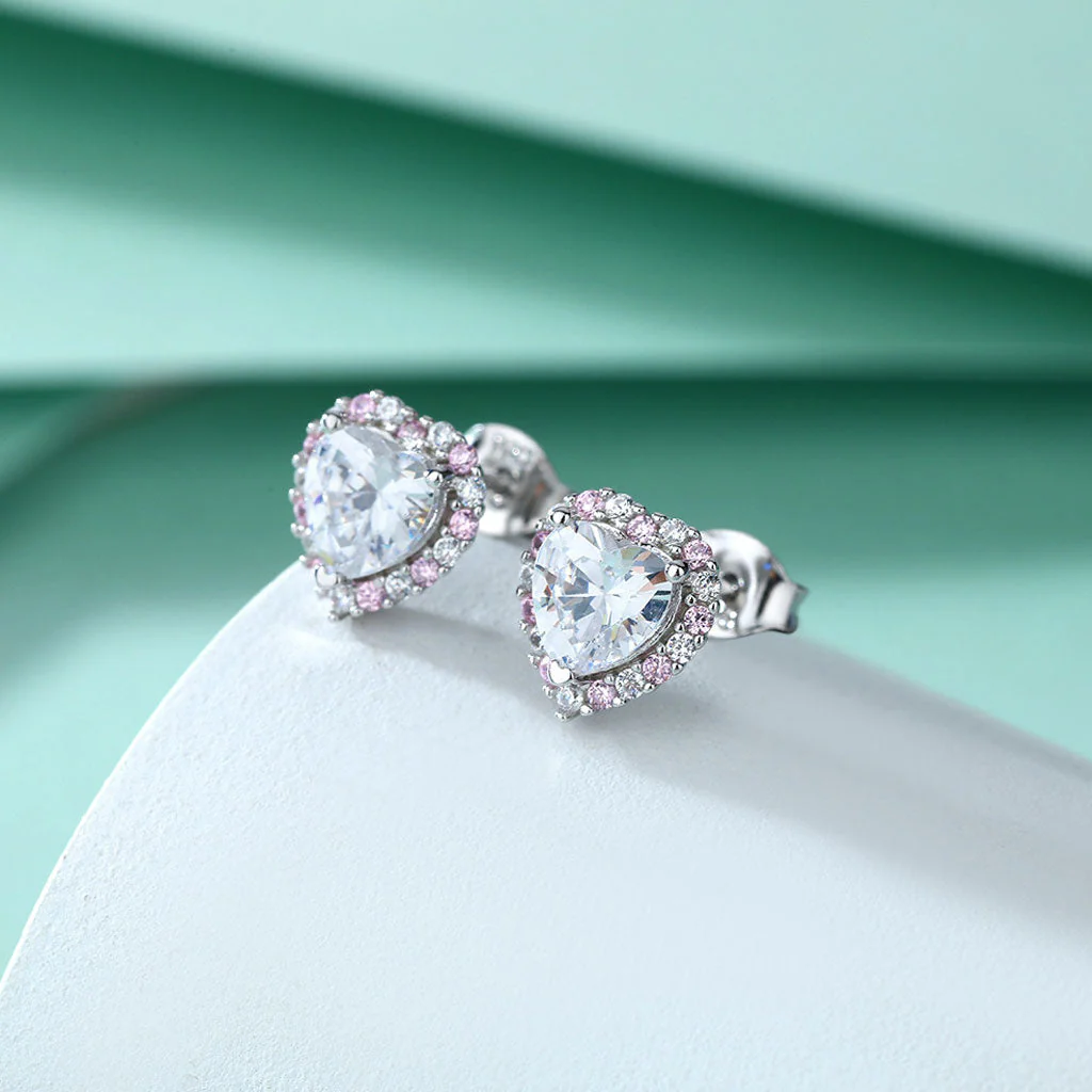Pavé Cubic Zirconia Heart Shaped Halo Sterling Silver Jewelry Set - Image 6