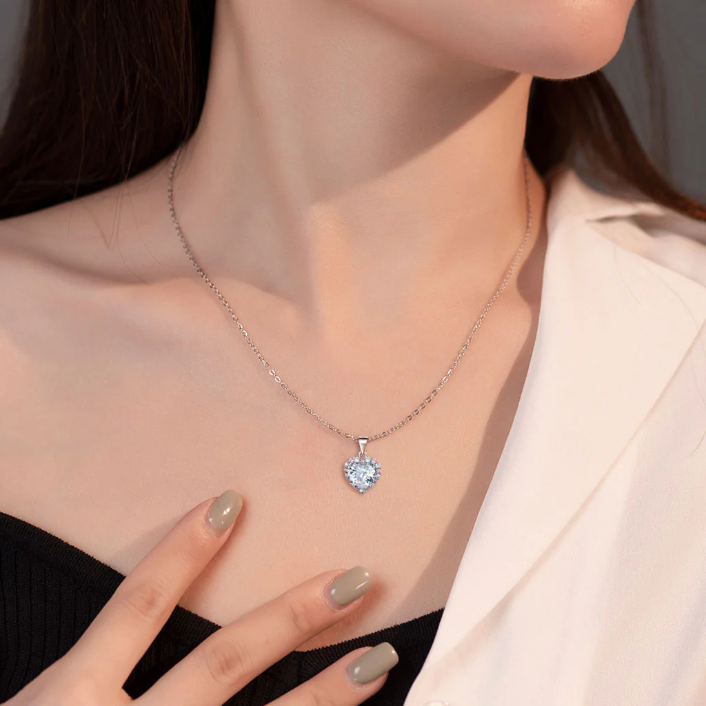 Pavé Cubic Zirconia Heart Shaped Halo Sterling Silver Jewelry Set - Image 8