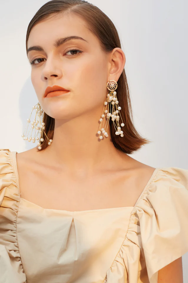 Pearl Pendant Drop Earrings - Image 2