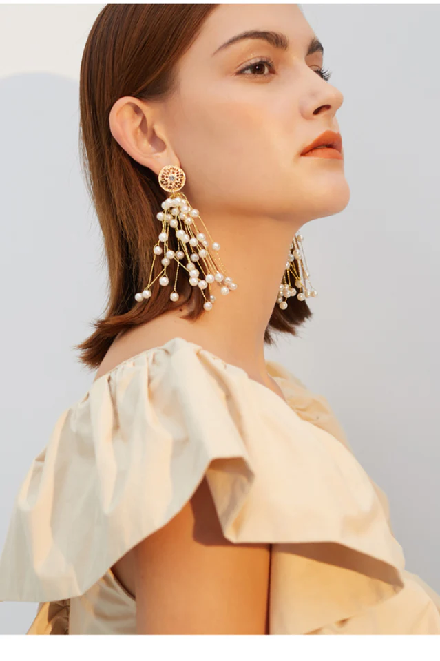 Pearl Pendant Drop Earrings - Image 4
