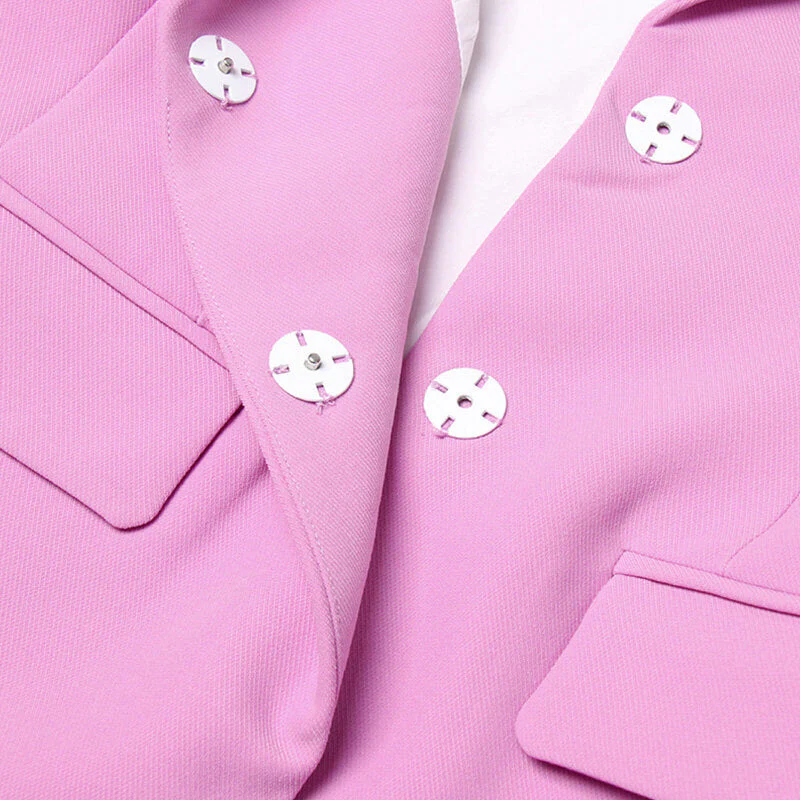 Pearlescent Belt Crystal Bow CutOut Long Sleeve Lapel Collar Long Blazer - Image 4
