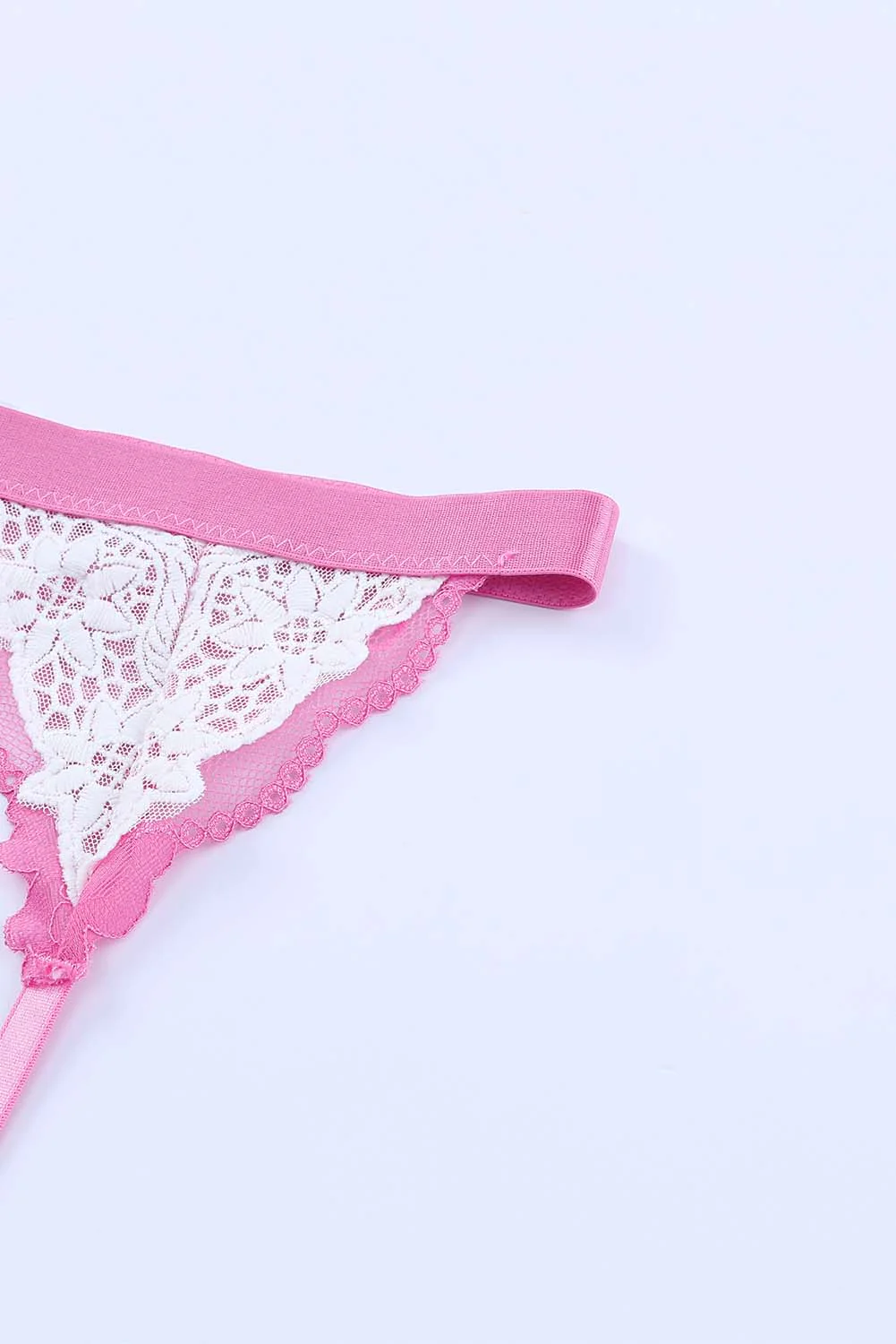 Pink 3Pcs Color Block Lace Bralette Lingerie Set - Image 12