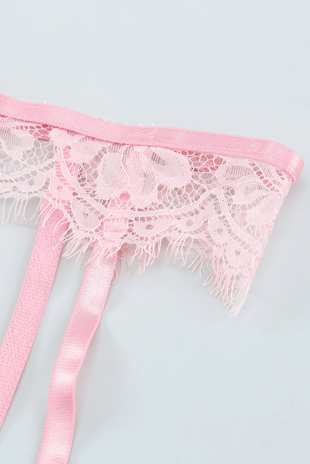 Pink Eyelash Trim Lace Bralette Set With Garter Belt - Image 10