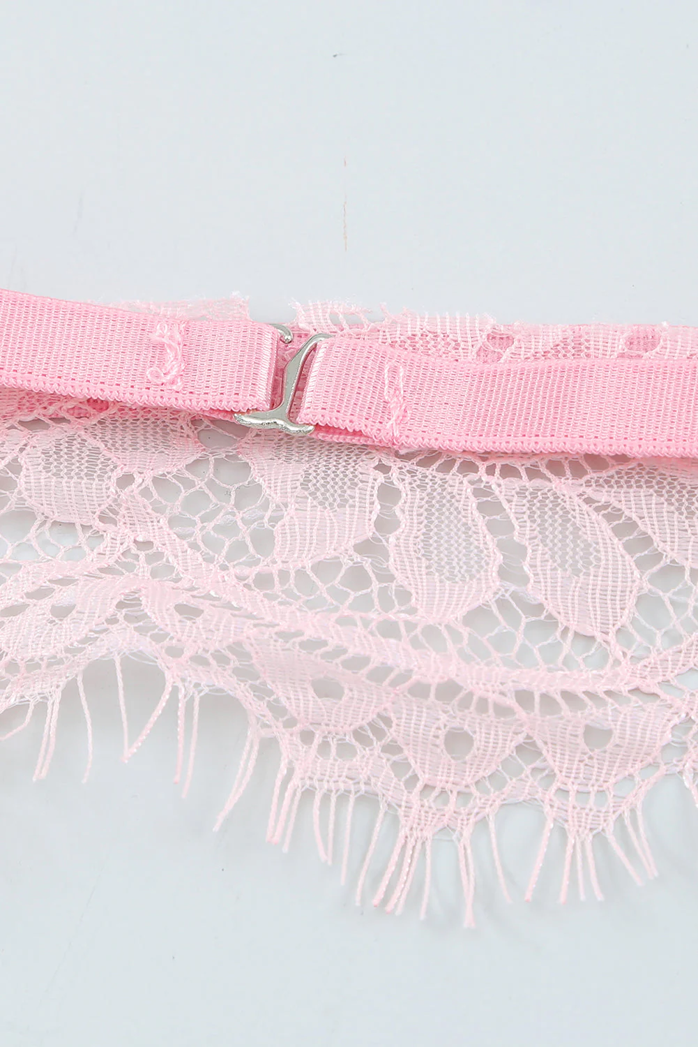 Pink Eyelash Trim Lace Bralette Set With Garter Belt - Image 12