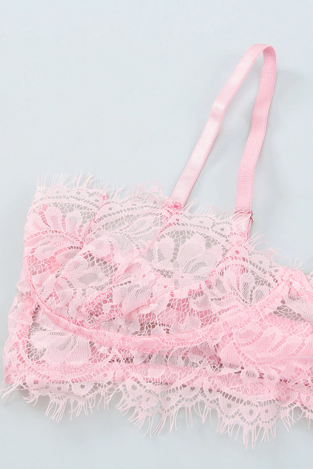 Pink Eyelash Trim Lace Bralette Set With Garter Belt - Image 6