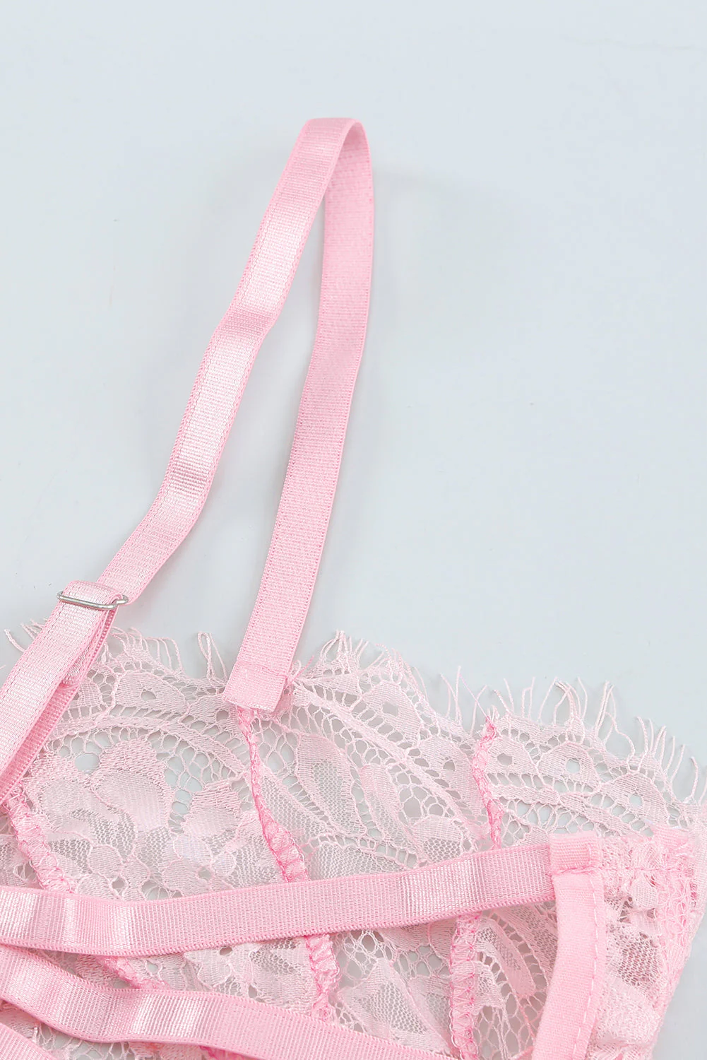 Pink Eyelash Trim Lace Bralette Set With Garter Belt - Image 7