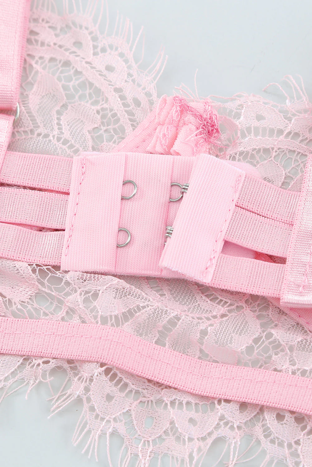 Pink Eyelash Trim Lace Bralette Set With Garter Belt - Image 8