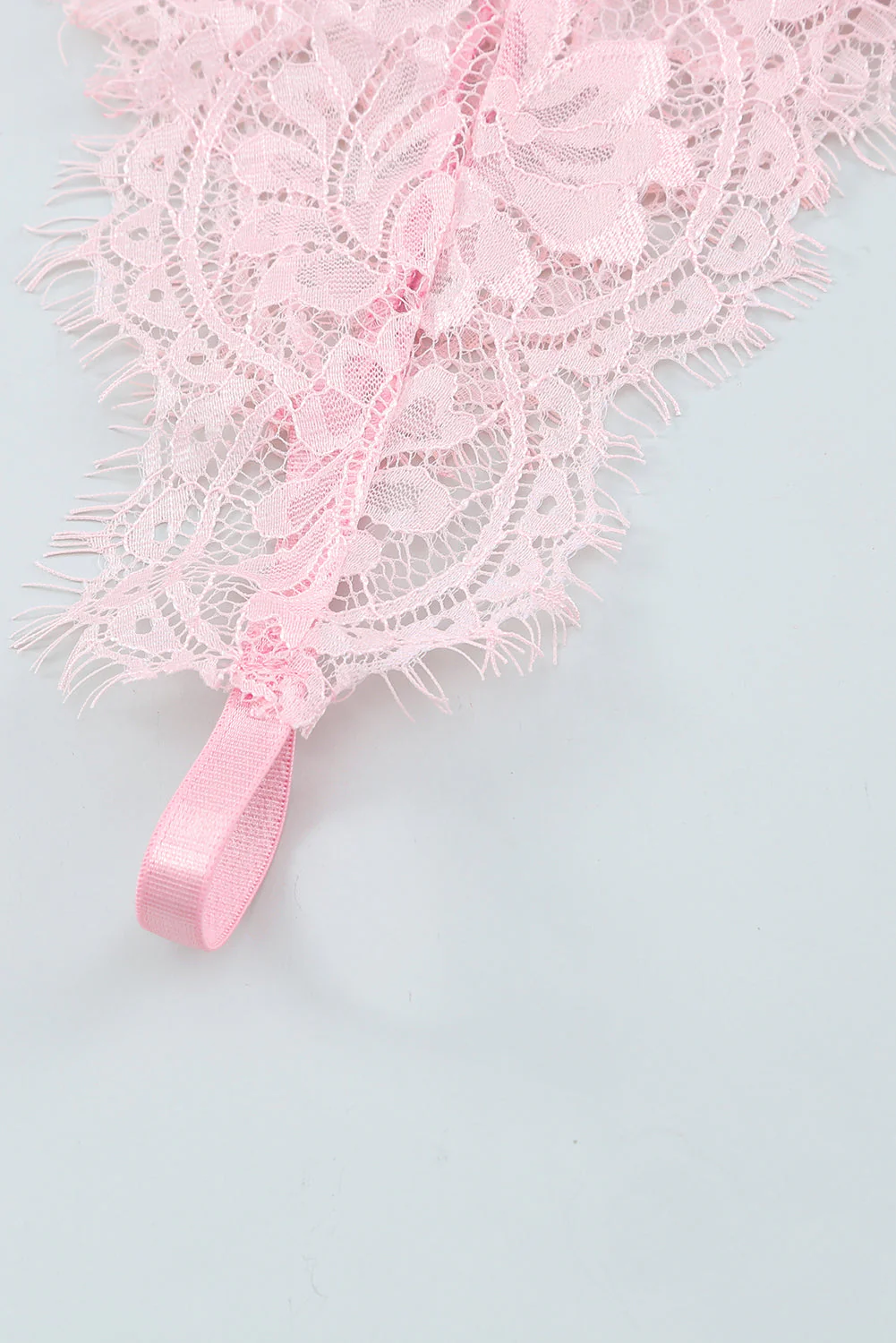 Pink Eyelash Trim Lace Bralette Set With Garter Belt - Image 9