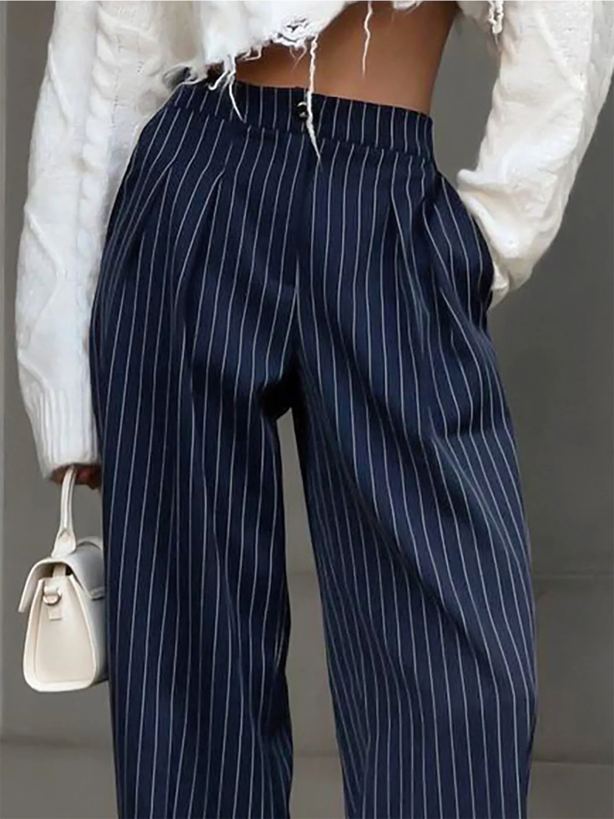 Pinstripe Pleated Wide Leg Pants - Image 3