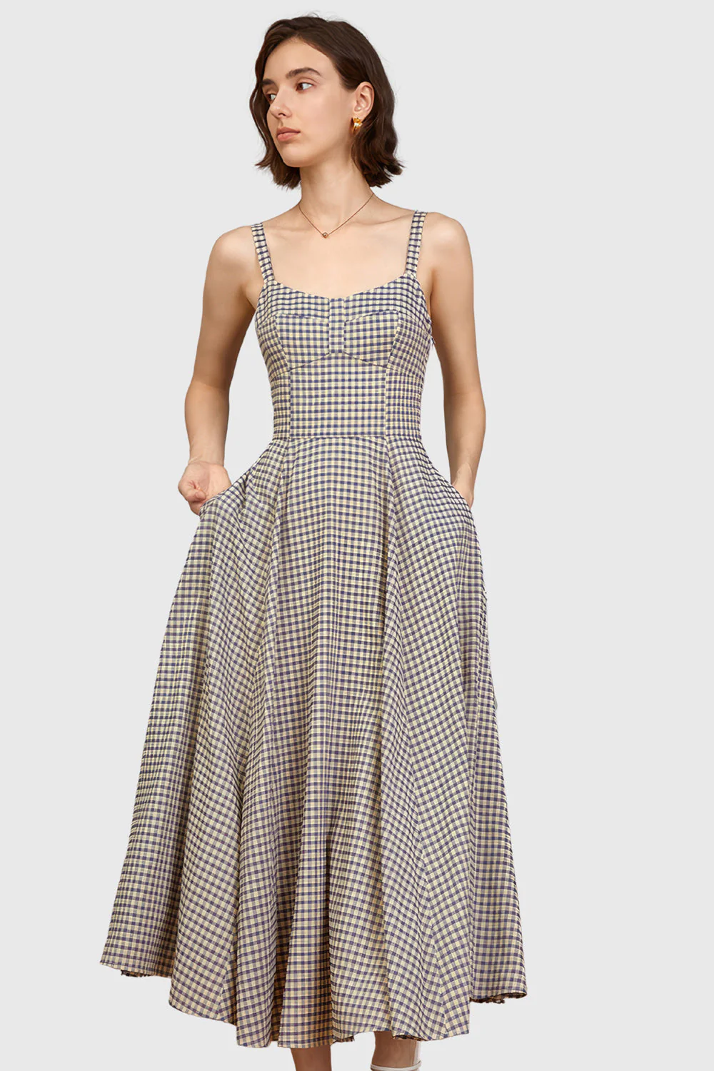 Plaid Maxi Dress - Beige & Purple - Image 3
