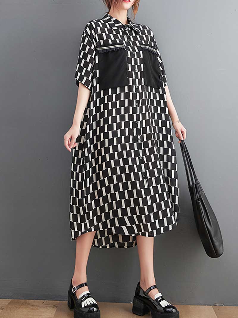 Plaid Print Cotton Front Pockets Shirt Dress - Image 6