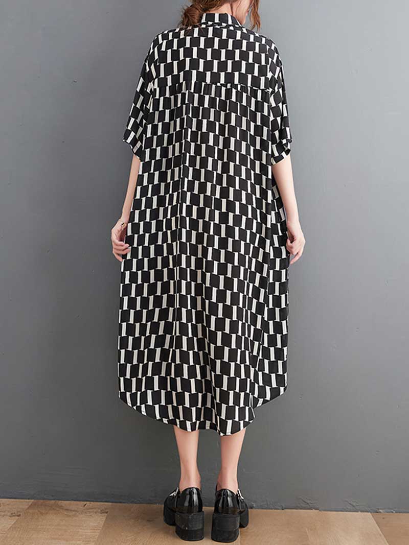 Plaid Print Cotton Front Pockets Shirt Dress - Image 8