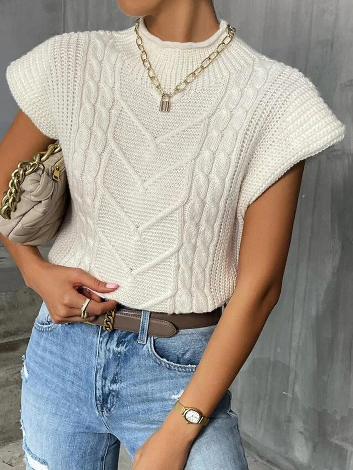Plain Cap Sleeve Sweater Vest - Image 2