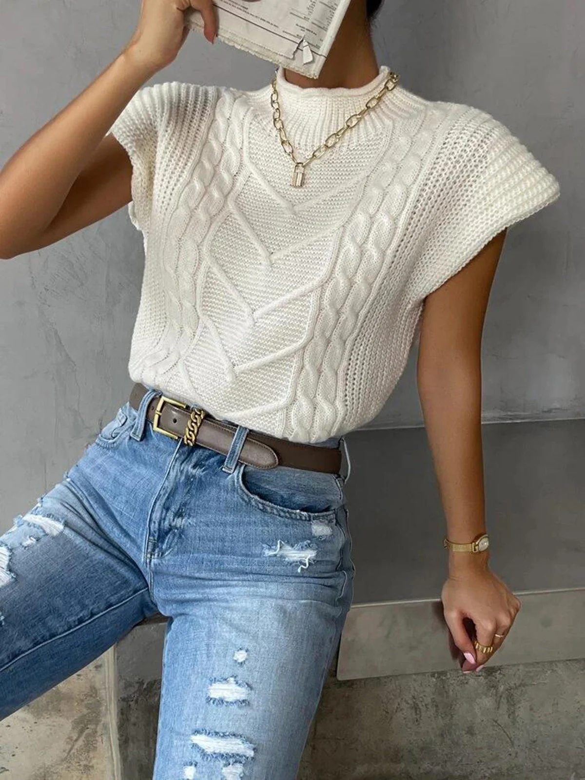 Plain Cap Sleeve Sweater Vest - Image 3