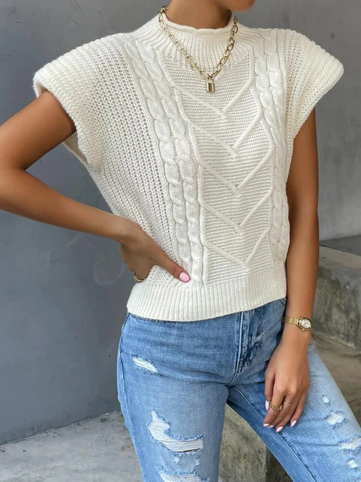 Plain Cap Sleeve Sweater Vest - Image 4