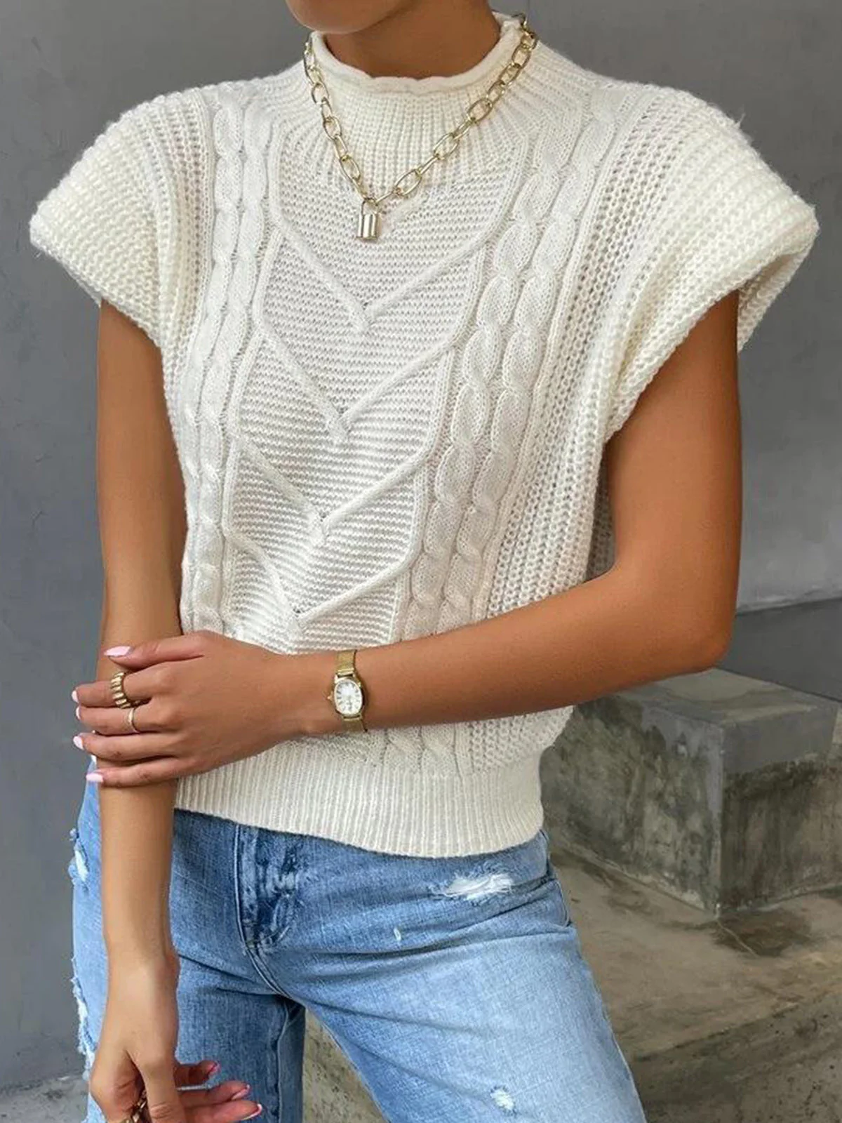 Plain Cap Sleeve Sweater Vest - Image 5