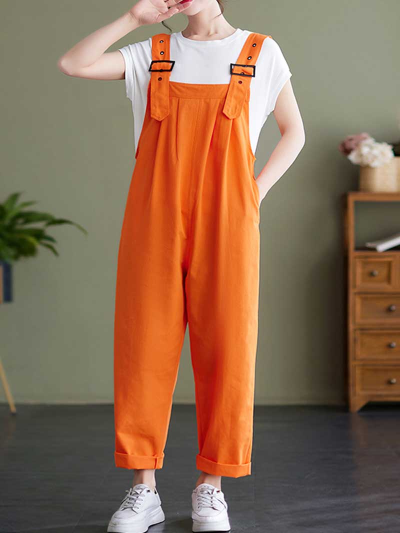 Plain Cotton Overalls High Waist Dungaree - Image 2