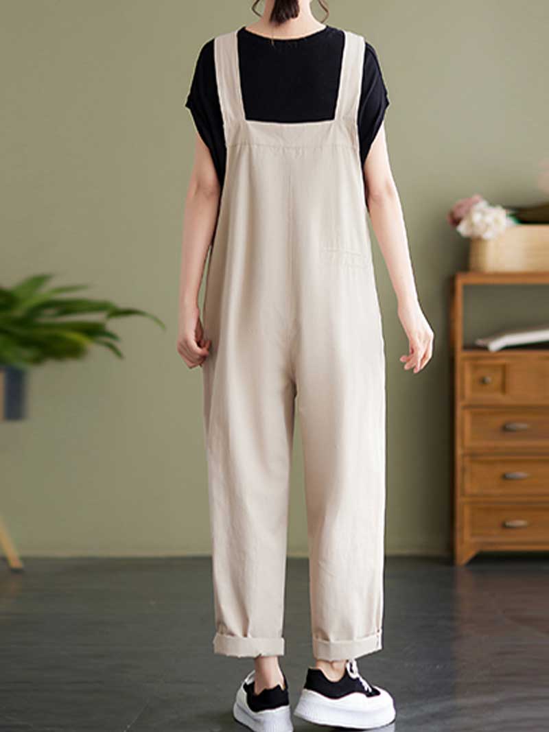 Plain Cotton Overalls High Waist Dungaree - Image 5