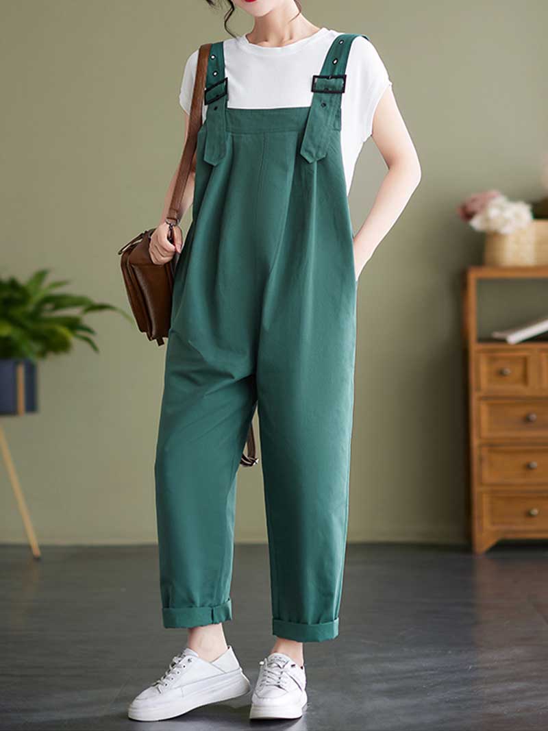 Plain Cotton Overalls High Waist Dungaree - Image 7