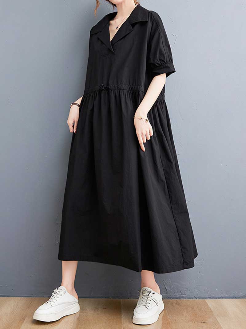 Plain Cotton Short Sleeve A-Line Dress - Image 5