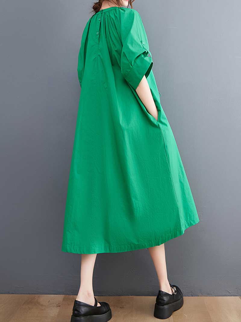 Plain Cotton Short Sleeve A-Line Dress - Image 3