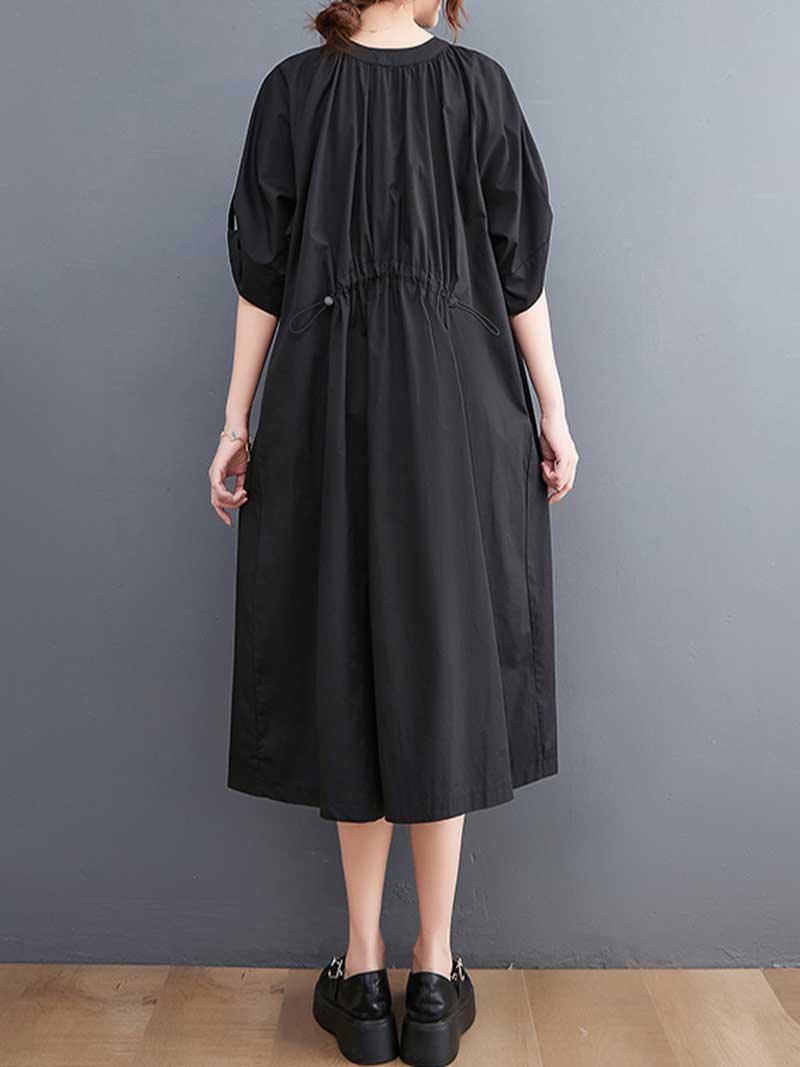 Plain Cotton Short Sleeve A-Line Dress - Image 4