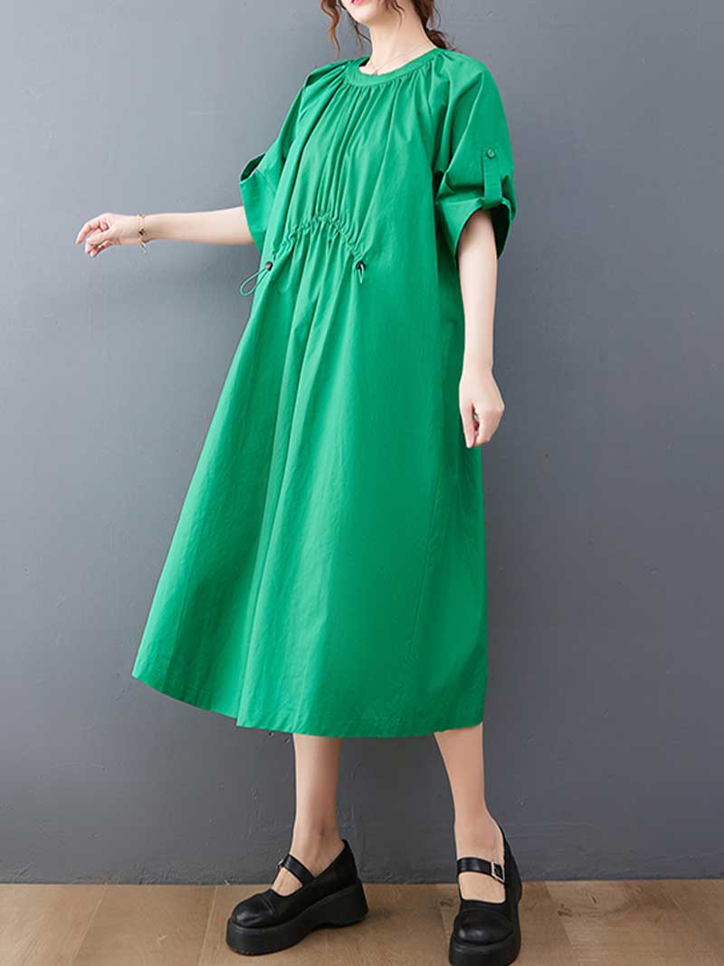 Plain Cotton Short Sleeve A-Line Dress - Image 5