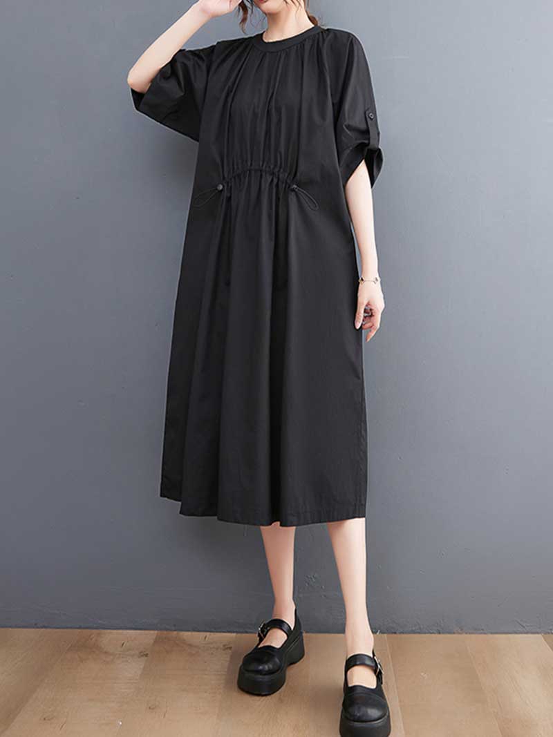 Plain Cotton Short Sleeve A-Line Dress - Image 7