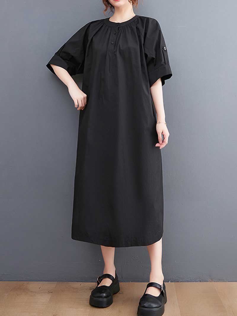 Plain Cotton Short Sleeve A-Line Dress - Image 9